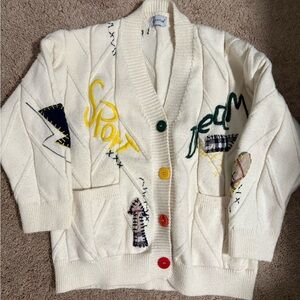 Duwaykam Cream Cardigan with Colorful Buttons and Embroidery